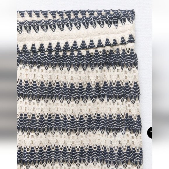 ZARA | CROCHET WIDE LEG PANTS Navy Cream Sz XS - Picture 3 of 9